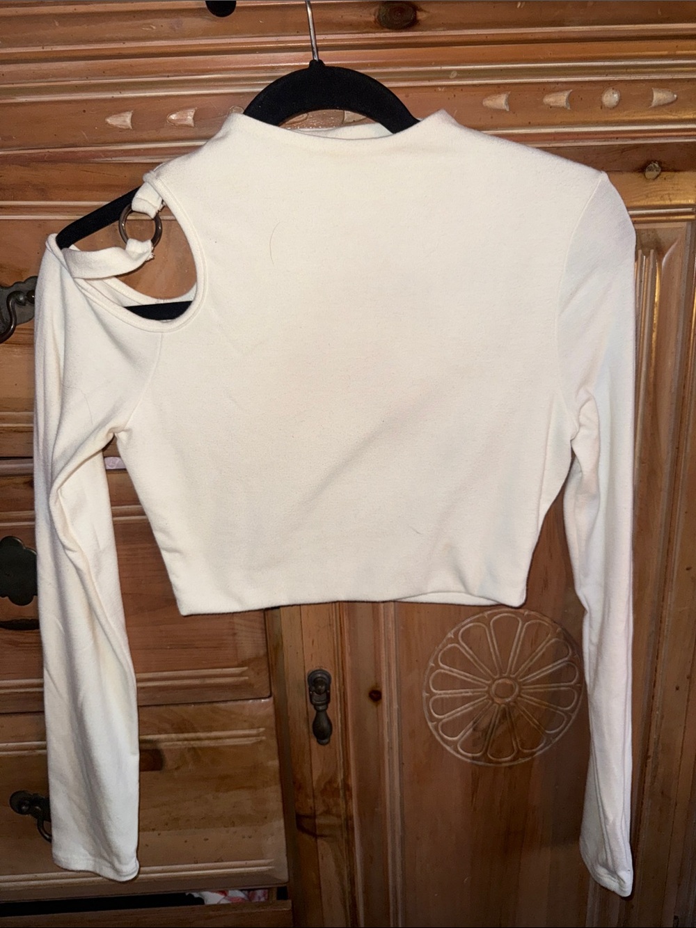 Better Be White Asymmetrical Cutout Ring-Accent Long Sleeve Crop Top - Picture 1 of 2